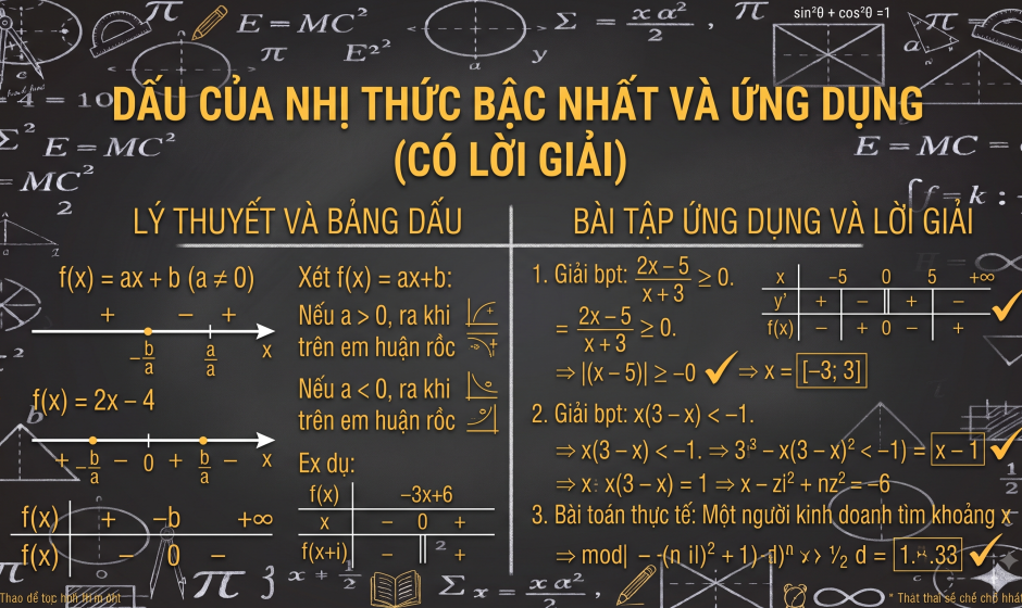 Dấu của nhị thức bậc nhất và ứng dụng (có lời giải)