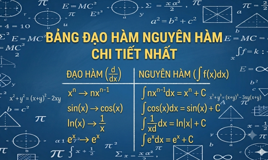 Bảng đạo hàm nguyên hàm chi tiết nhất file pdf