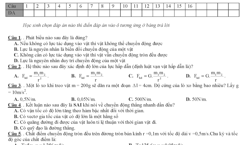Tổng hợp đề thi học kì 1 môn Vật lý lớp 10 có đáp án năm 2017-2018