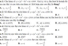178 câu trắc nghiệm cực trị của hàm số theo mức độ