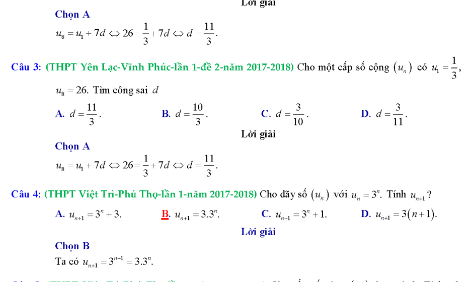 Bài tập cấp số cộng, cấp số nhân, dãy số có giải chi tiết
