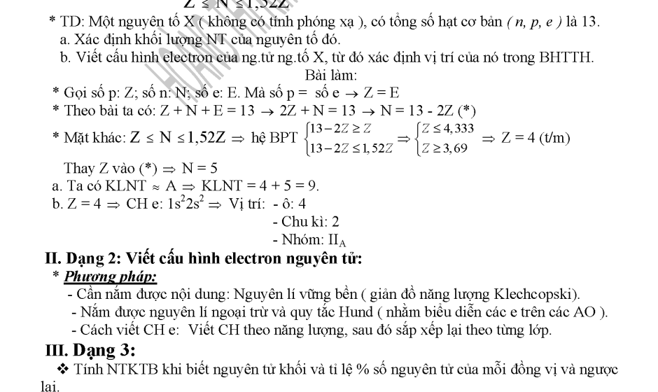 Bài tập cấu tạo nguyên tử và bảng tuần hoàn có đáp án