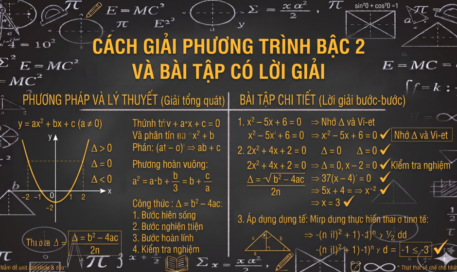 Cách giải phương trình bậc 2 và bài tập có lời giải