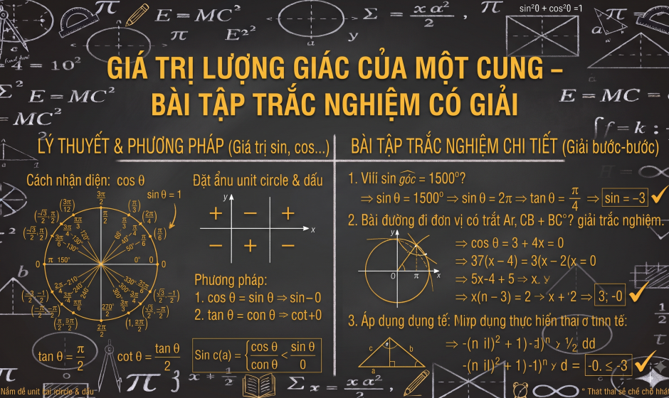 Giá trị lượng giác của một cung – Bài tập trắc nghiệm có giải