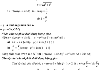 Các công thức toán lớp 10, lớp 11 và lớp 12