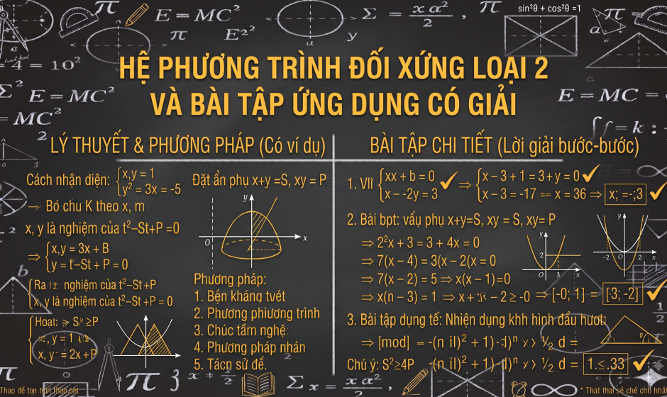 Hệ phương trình đối xứng loại 2 và bài tập ứng dụng có giải