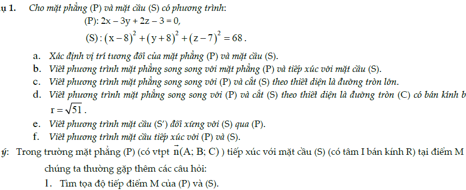 Phương trình mặt phẳng trong không gian và bài tập